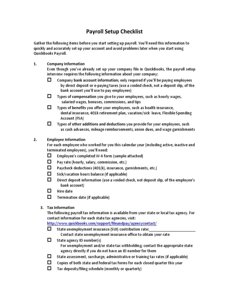 Payroll Setup Checklist PDF Payroll Withholding Tax