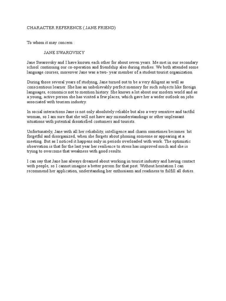 Character Reference Example PDF