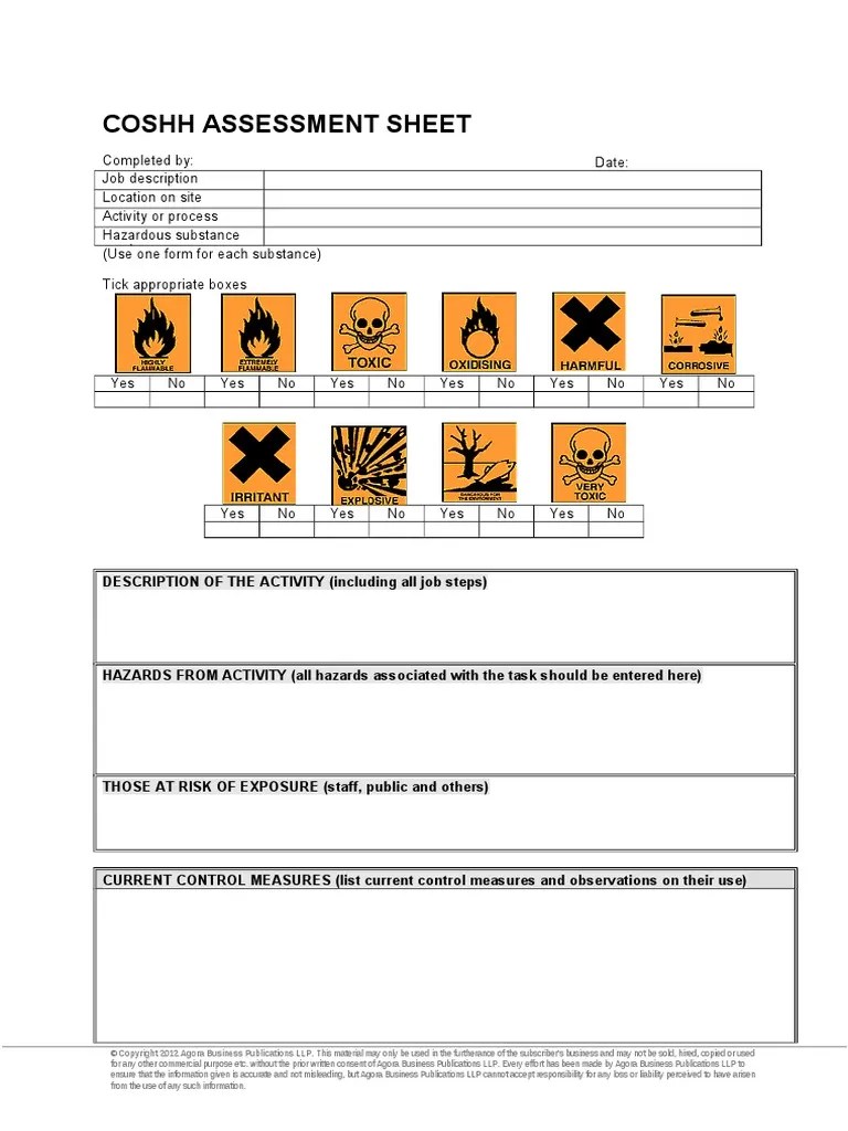 COSHH Assessment Safety Prevention