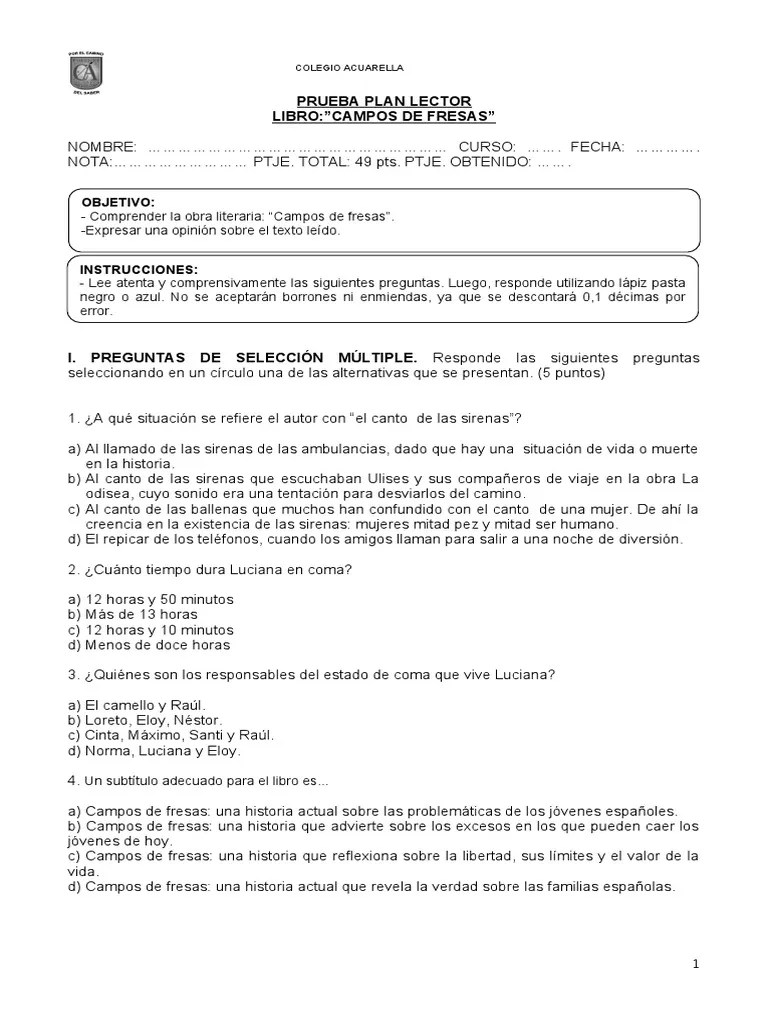 Control de Lectura Campos de Fresas Sirena
