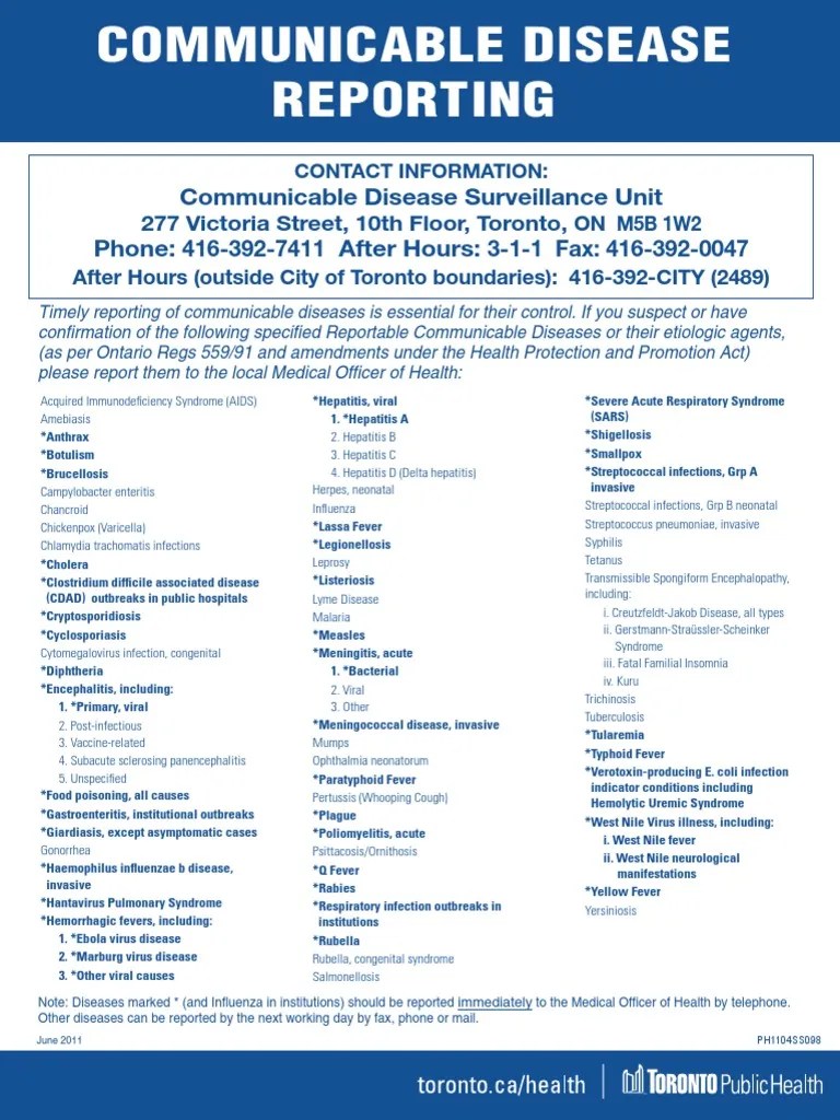 Reportable Diseases Infection Public Health