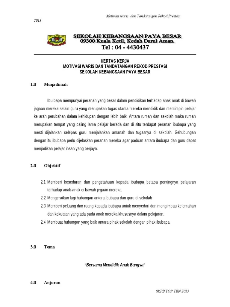 Kertas Kerja Ceramah Motivasi Keibubapaan