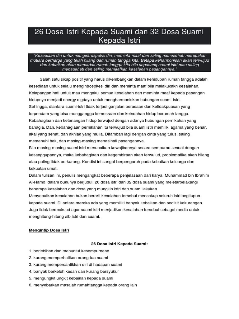 26 Dosa Istri Kepada Suami Dan 32 Dosa Suami Kepada | PDF
