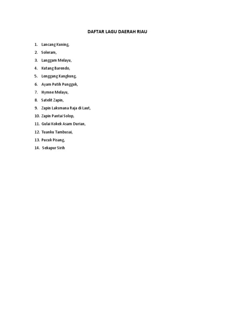 Daftar Lagu Daerah Riau | PDF