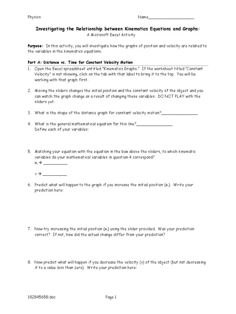 Kinematics Graphs Worksheet | PDF | Velocity | Variable (Mathematics)
