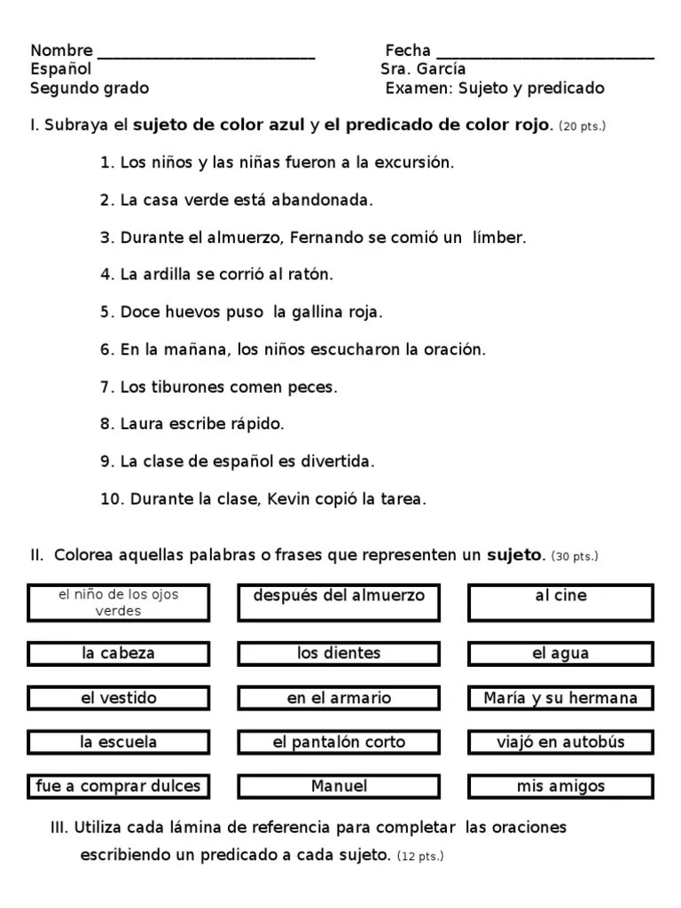 Oraciones Ejercicios De Sujeto Y Predicado Para Niños Niños Creativos
