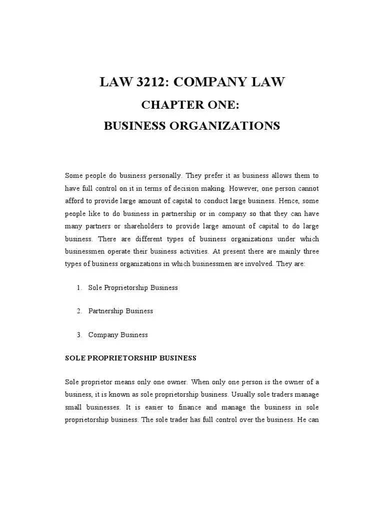 Chapter 1 - Business Organizations | PDF | Partnership | Sole