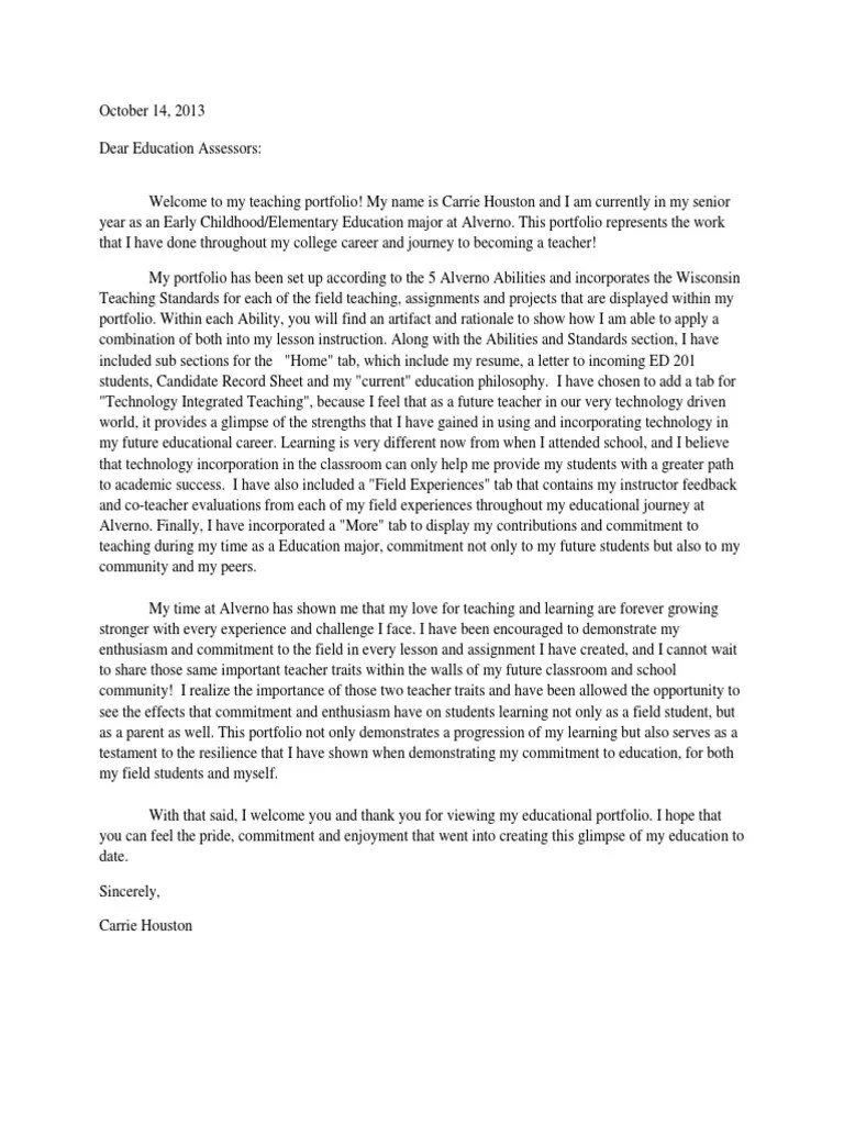 portfolio introductory letter Education Theory Teachers