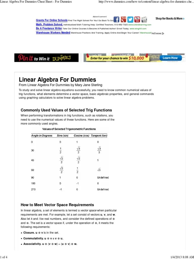 Linear Algebra For Dummies Cheat Sheet For Dummies.pdf