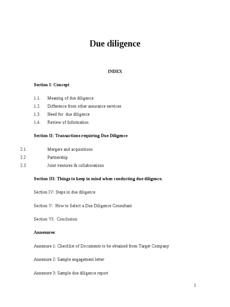Sample Due Diligence Report.pdf Due Diligence Mergers And Acquisitions