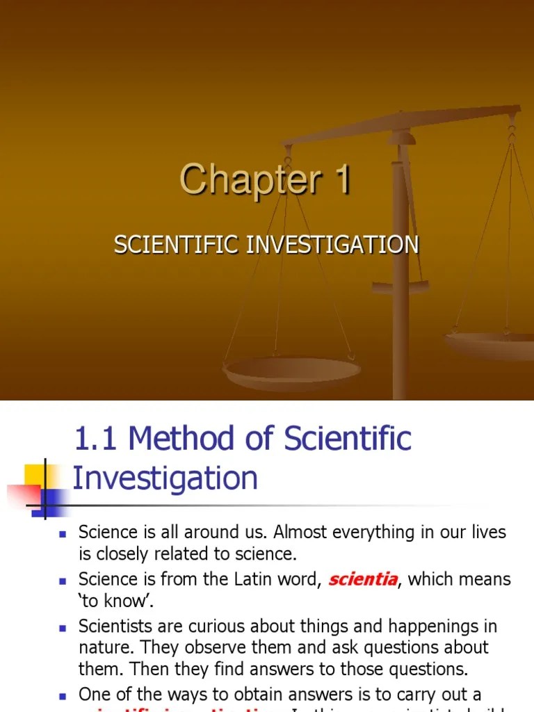 Chapter 1 Scientific Investigation.ppt Experiment Scientific Method