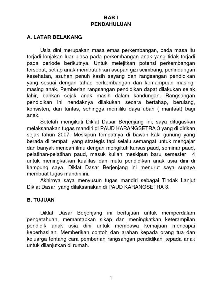 Contoh Laporan Tugas Mandiri Diklat Dasar Paud 2017 Pdf Soft Educaiton