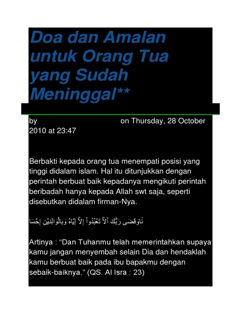 Doa Dan Amalan Untuk Orang Tua Yang Sudah Meninggal | PDF