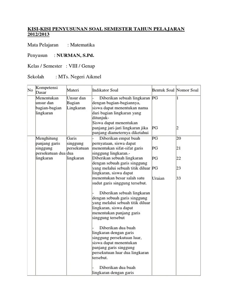 Kartu Soal Matematika Smp Kelas 7 Semester Genap Berbagi