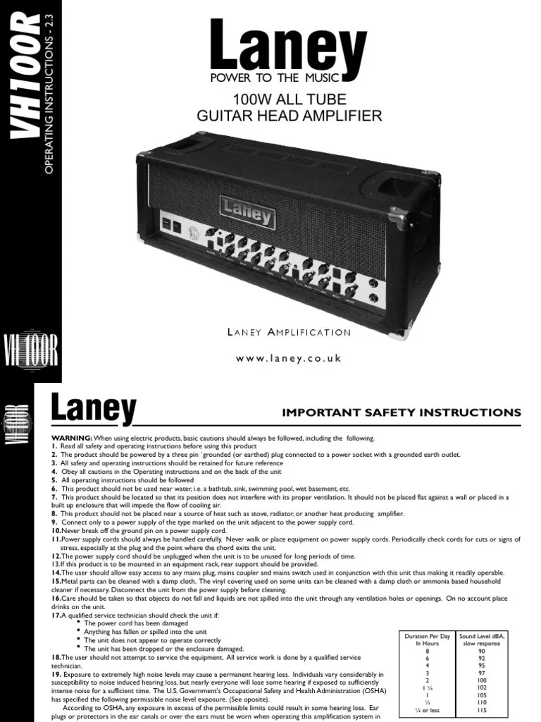 Manual Laney Vh100r | PDF | Amplifier | Vacuum Tube