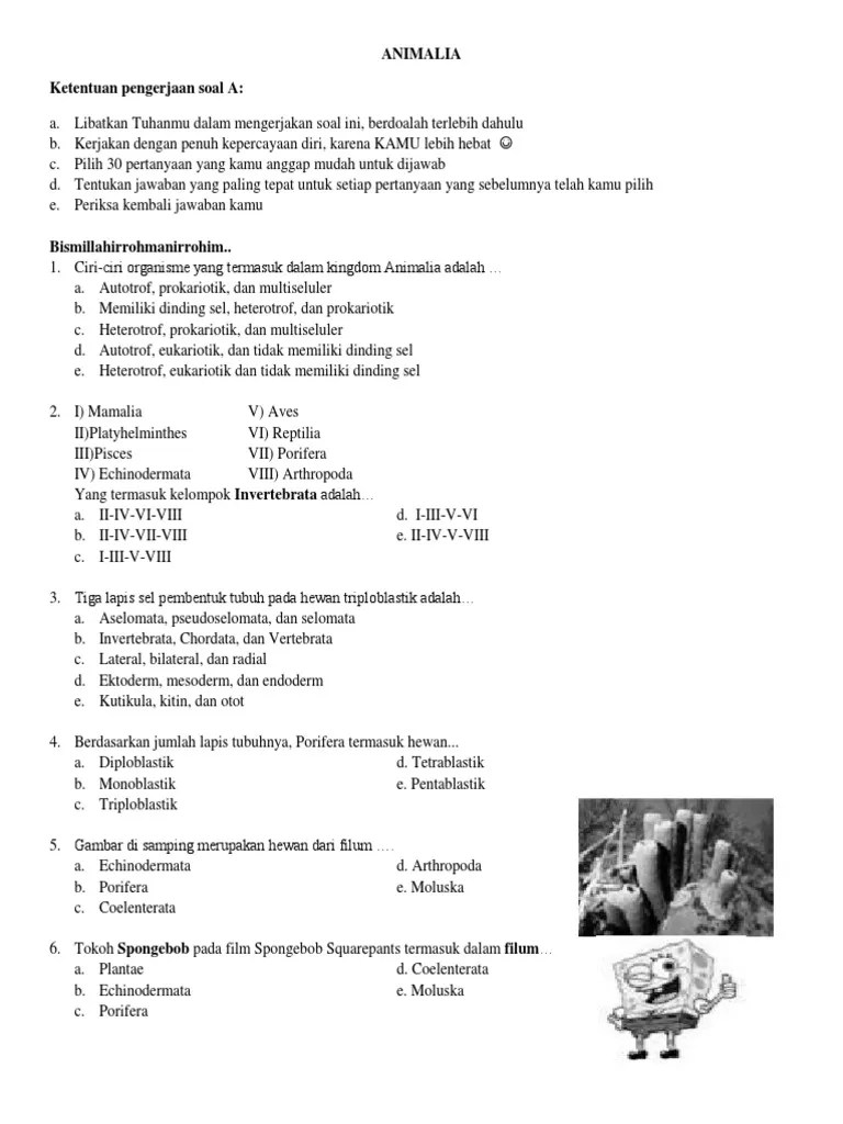 Ul Harian Animalia Soal A | PDF