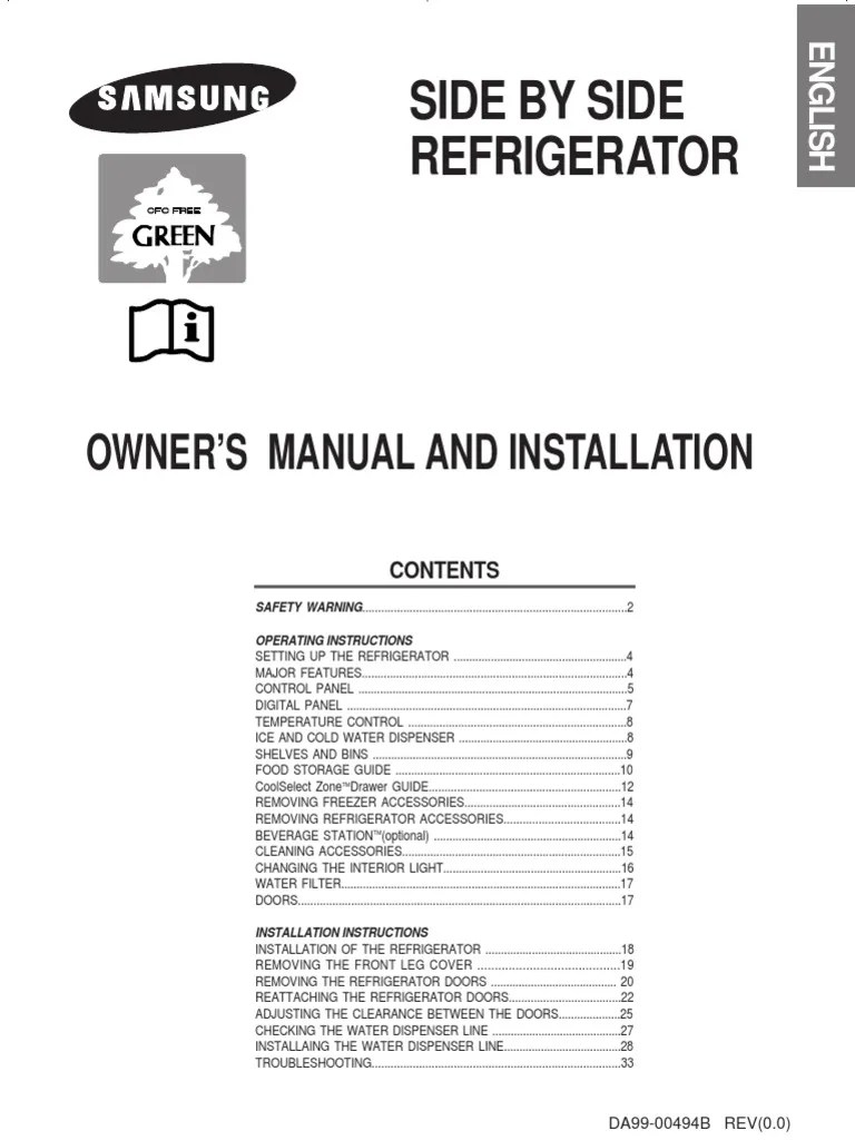Samsung RS21JG FridgeFreezer Manual Refrigerator Ac Power Plugs