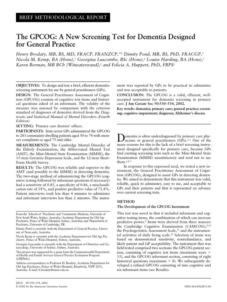 MiniCOG Test.pdf Receiver Operating Characteristic Sensitivity And