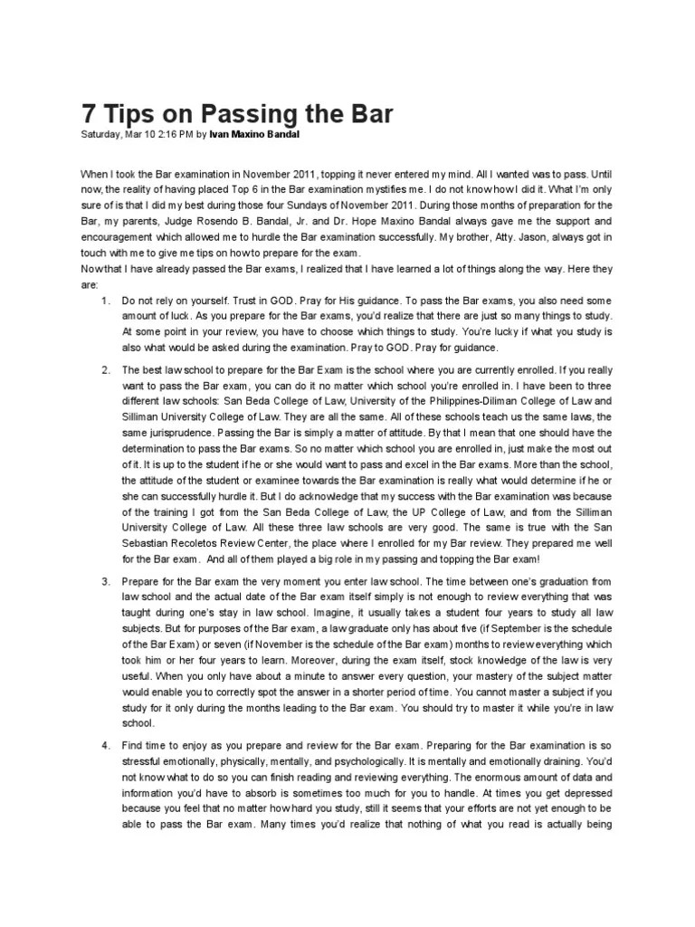 7 Tips On Passing The Bar PDF Legal Education Practice Of Law