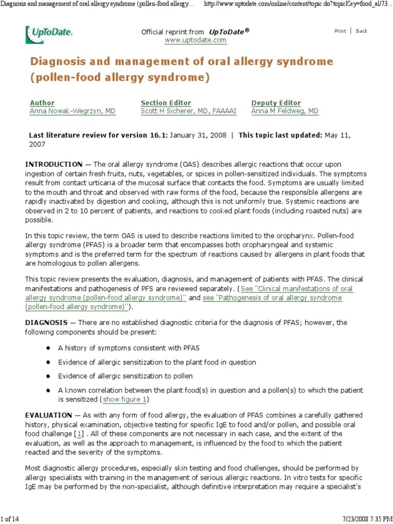 Diagnosis and management of oral allergy syndrome (pollen