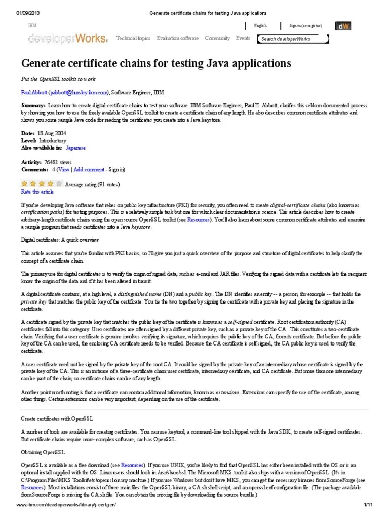 Generate Certificate Chains For Testing Java Applications PDF PDF