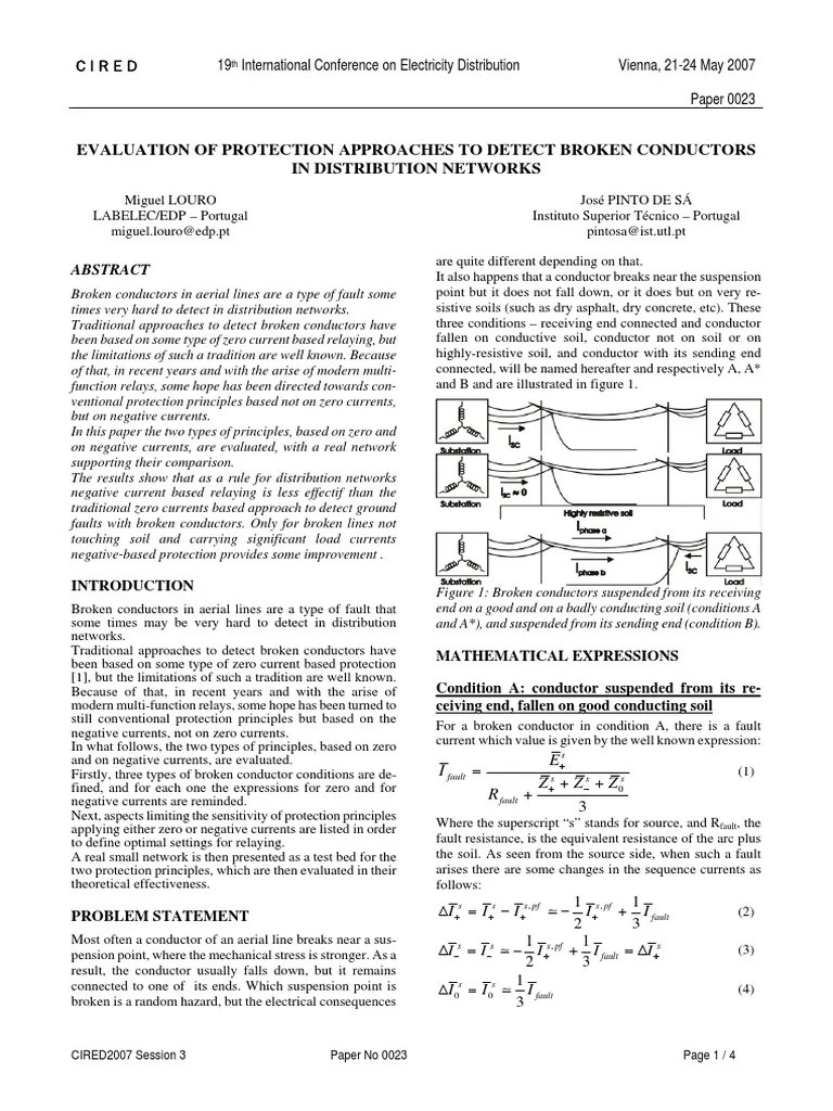 Broken Conductor Protection PDF PDF Electric Current Electrical