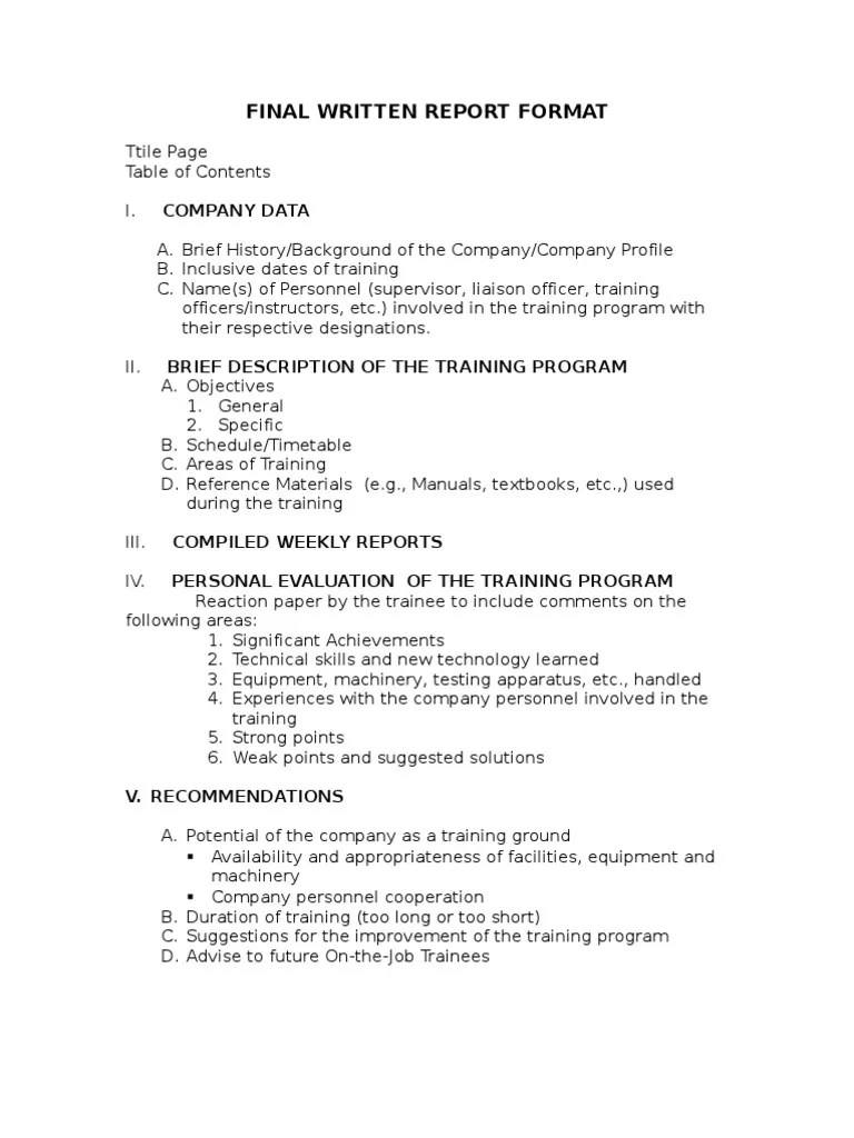 Ojt Final Written Report Format1