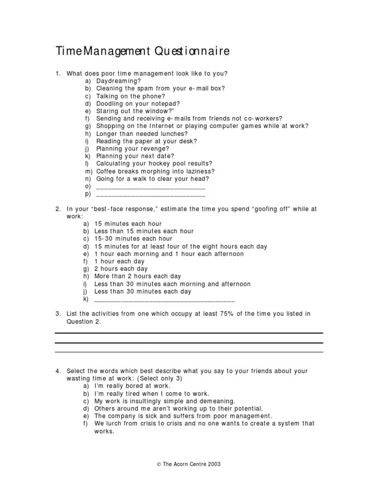 Time Management Questionnaire | Leadership | Leadership & Mentoring