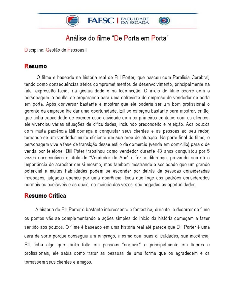Análise do filme “De Porta em Porta”
