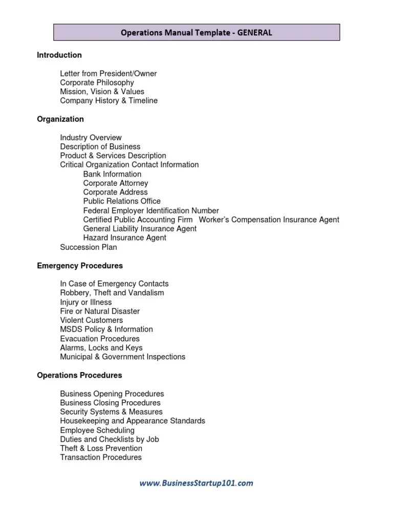Operations Manual Template GENERAL Inventory Employment