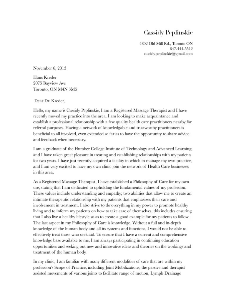introductory letter Psychotherapy Physical Therapy