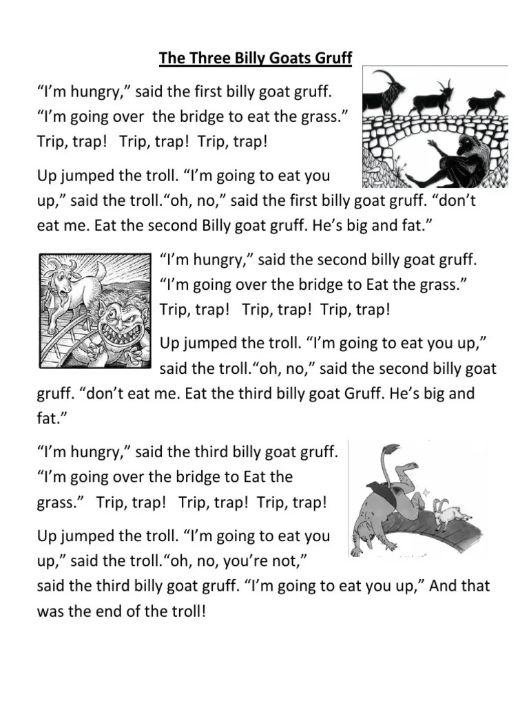 The Three Billy Goats Gruff Story Printable - Printable Templates