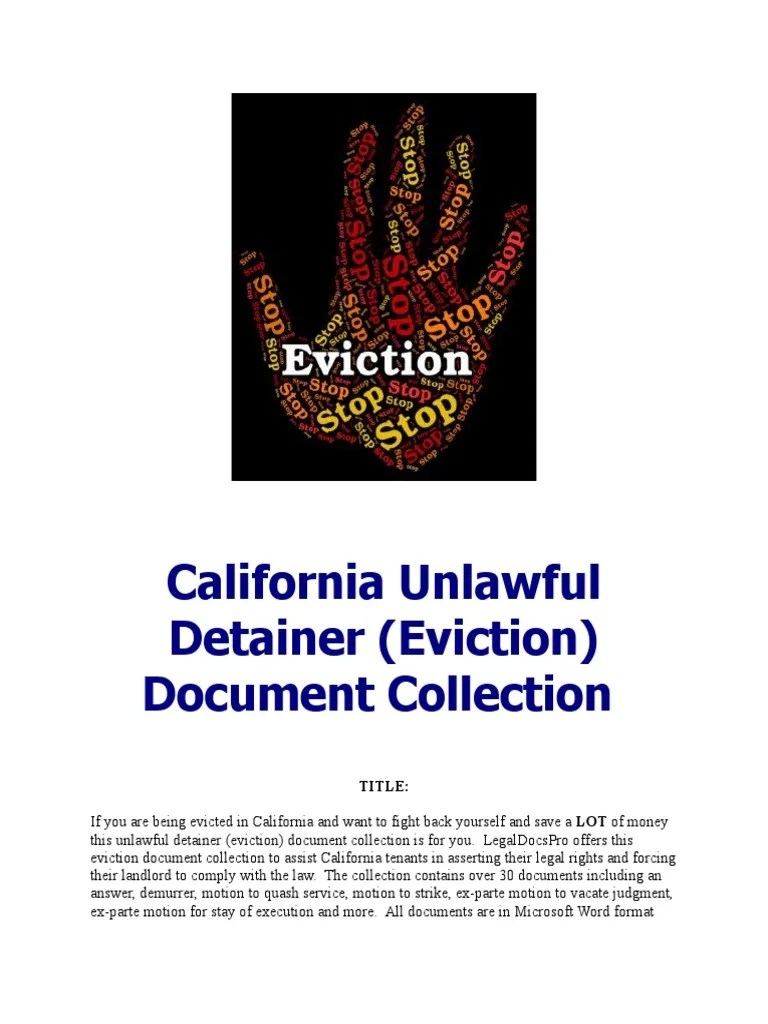 California unlawful detainer (eviction) document collection for sale