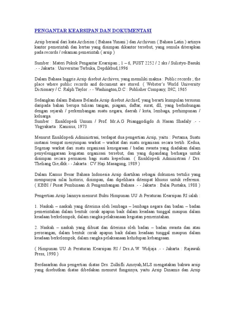 Pengantar Kearsipan Dan Dokumentasi | PDF