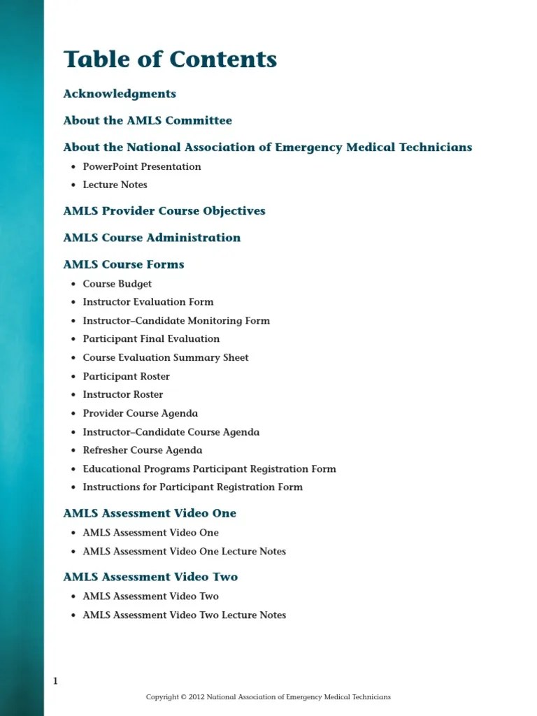 AMLS Table of Contents Shock (Circulatory) Neurology