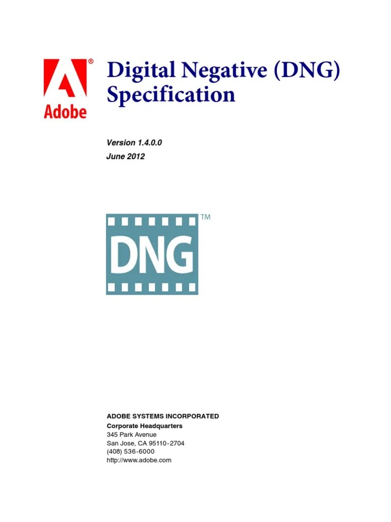 DNG file specification Raw Image Format File Format