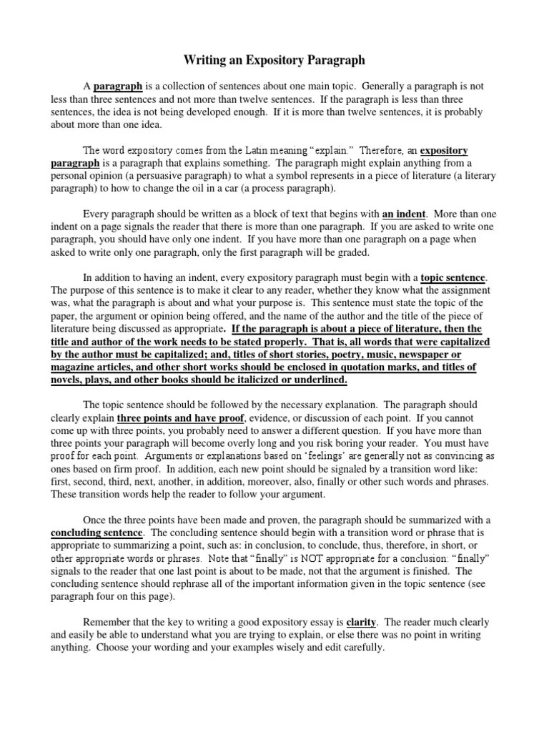 writing an expository paragraph Paragraph Argument