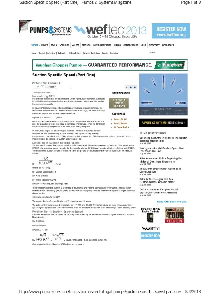 Suction Specific Speed From PDF Pump Fluid Dynamics