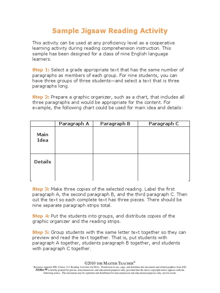 Jigsaw Reading Activity.pdf English As A Second Or