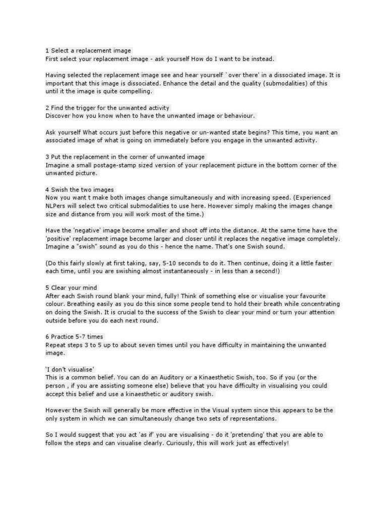 NLP Swish Pattern PDF Cognition Cognitive Science