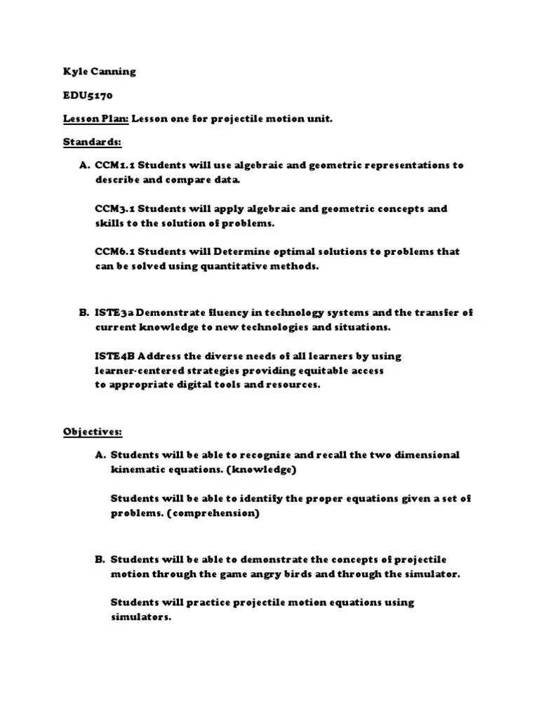 Projectile Motion | Homework | Lesson Plan