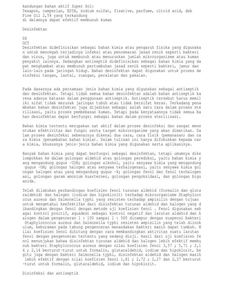 Kapasitas Desinfektan Dan Antiseptik