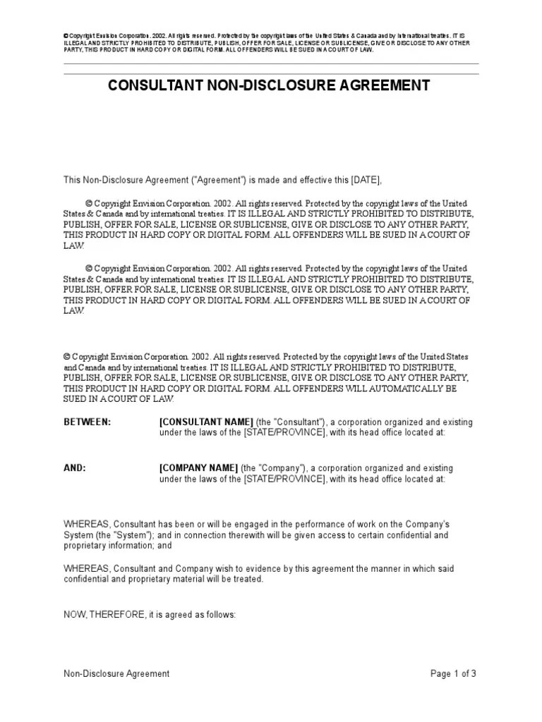 Consultant NonDisclosure Agreement Trade Secret All Rights Reserved