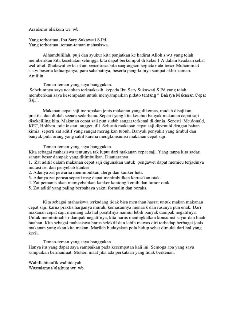 Pidato Bahaya Makanan Cepat Saji | PDF