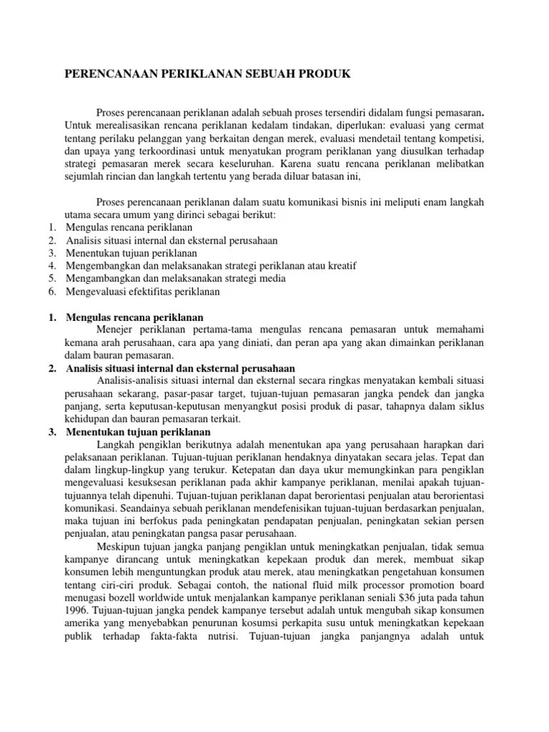 Perencanaan Periklanan Sebuah Produk | PDF