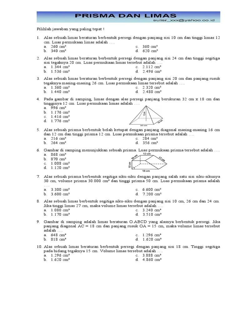 Contoh Soal Volume Prisma Segitiga