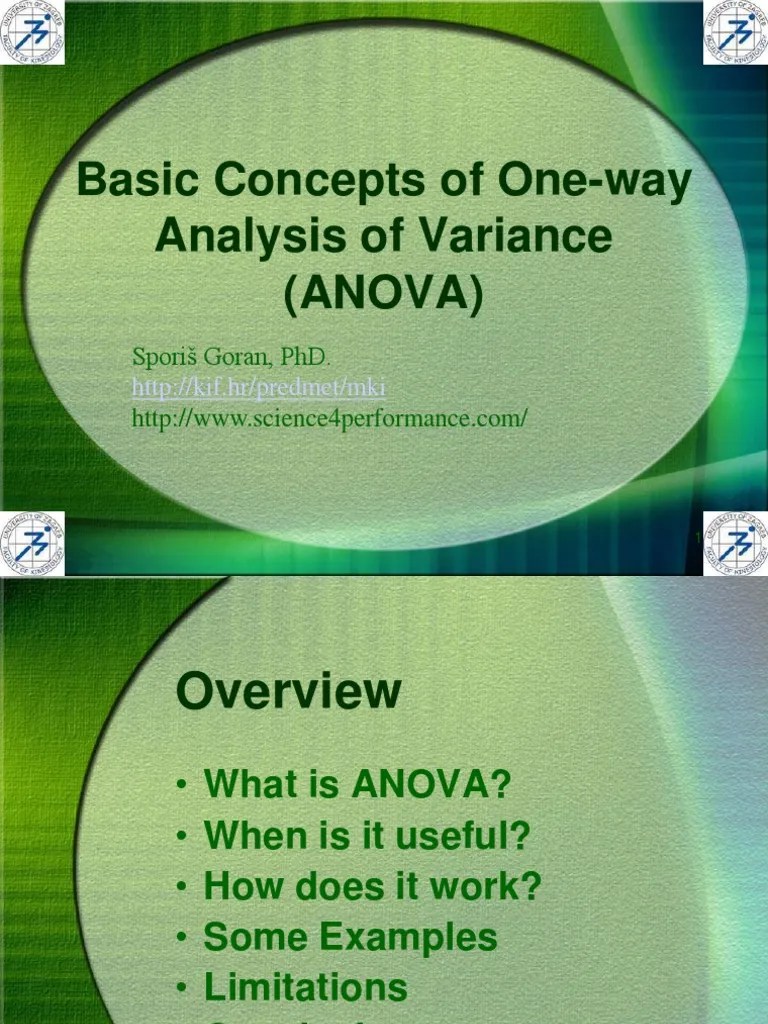 9. Basic Concepts of One Way Analysis of Variance (ANOVA