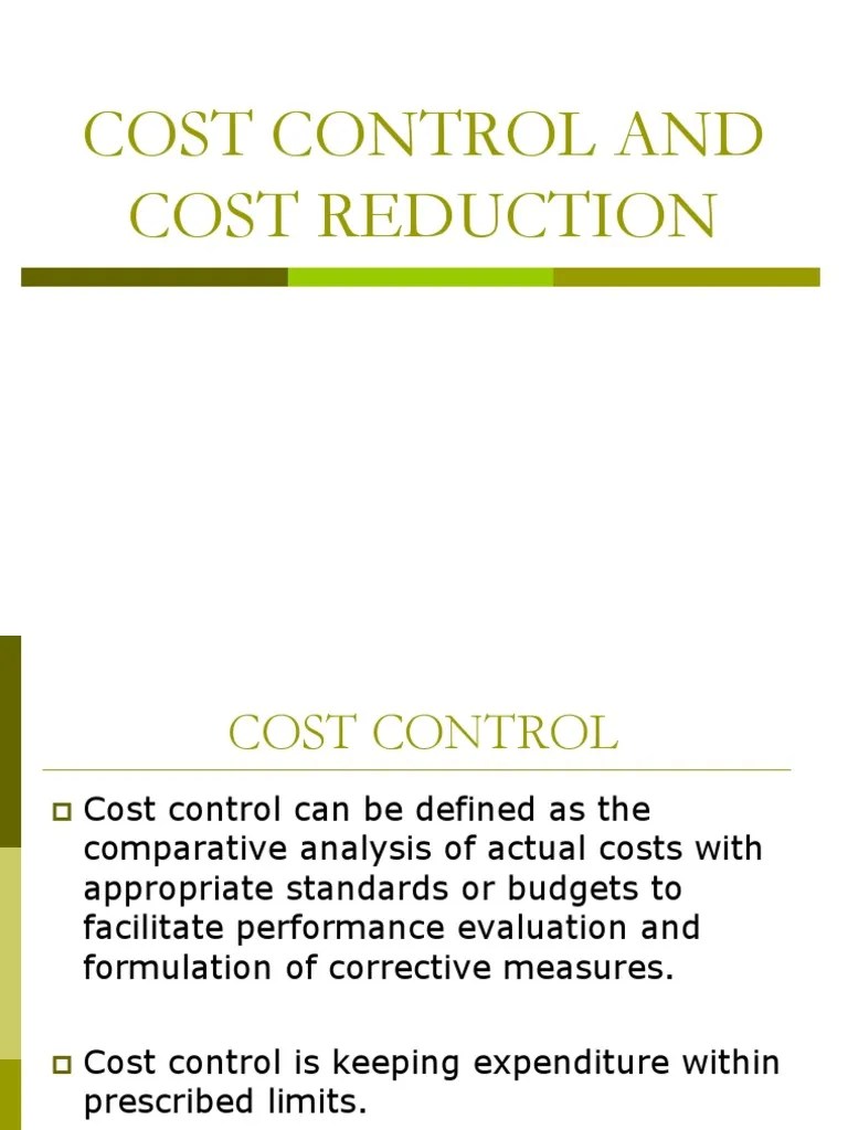 Cost Control and Cost Reduction PDF Cost Accounting Standardization