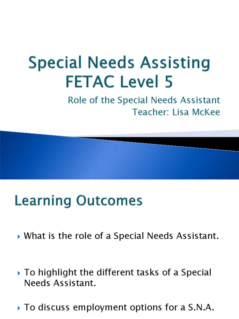 role of the special needs assistant Special Education Quality Of Life