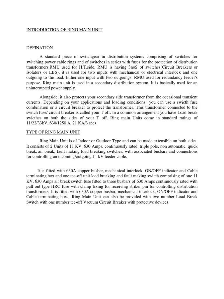 Introduction of Ring Main Unit PDF Fuse (Electrical) Switch